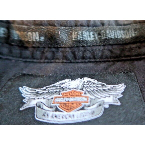 Harley Davidson Large Black Skulls Short Sleeve Button Up Shirt - Picture 12 of 12